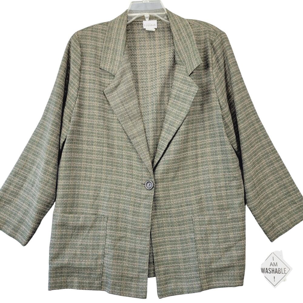 Modern Essentials Vintage Brown Olive Jacket NEW Women's Size M Button Up Plaid
